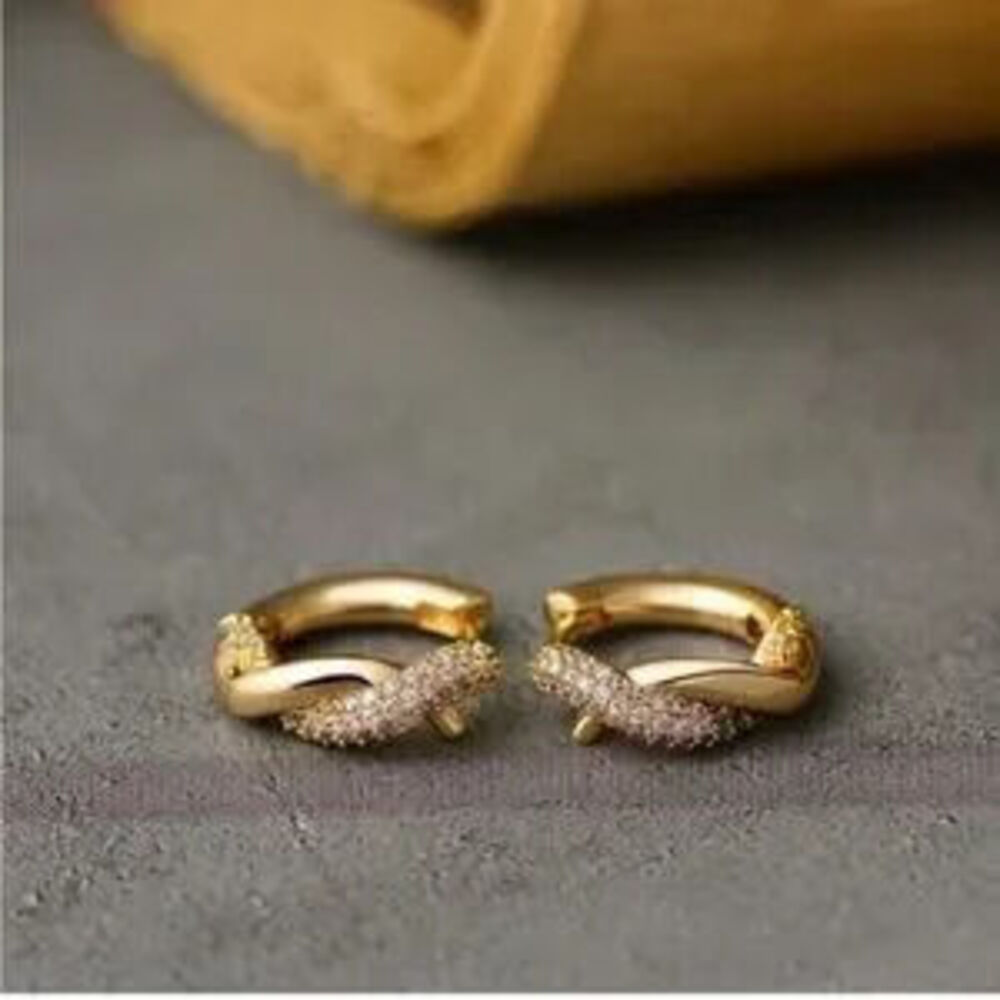 14k Gold Plated Cubic Zirconia Twist Hoop Earrings